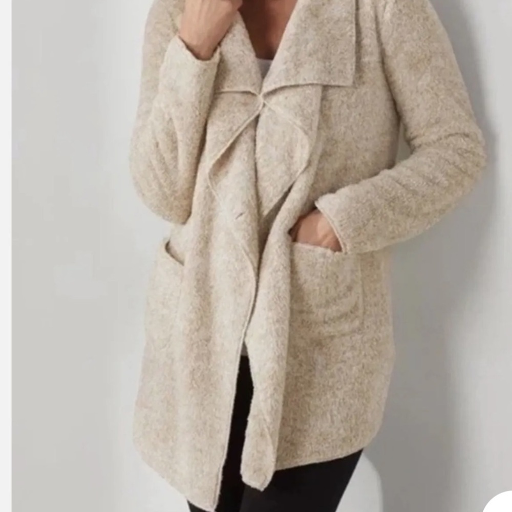 Hugs from soft surroundings plush fuzzy cardigan tan size M